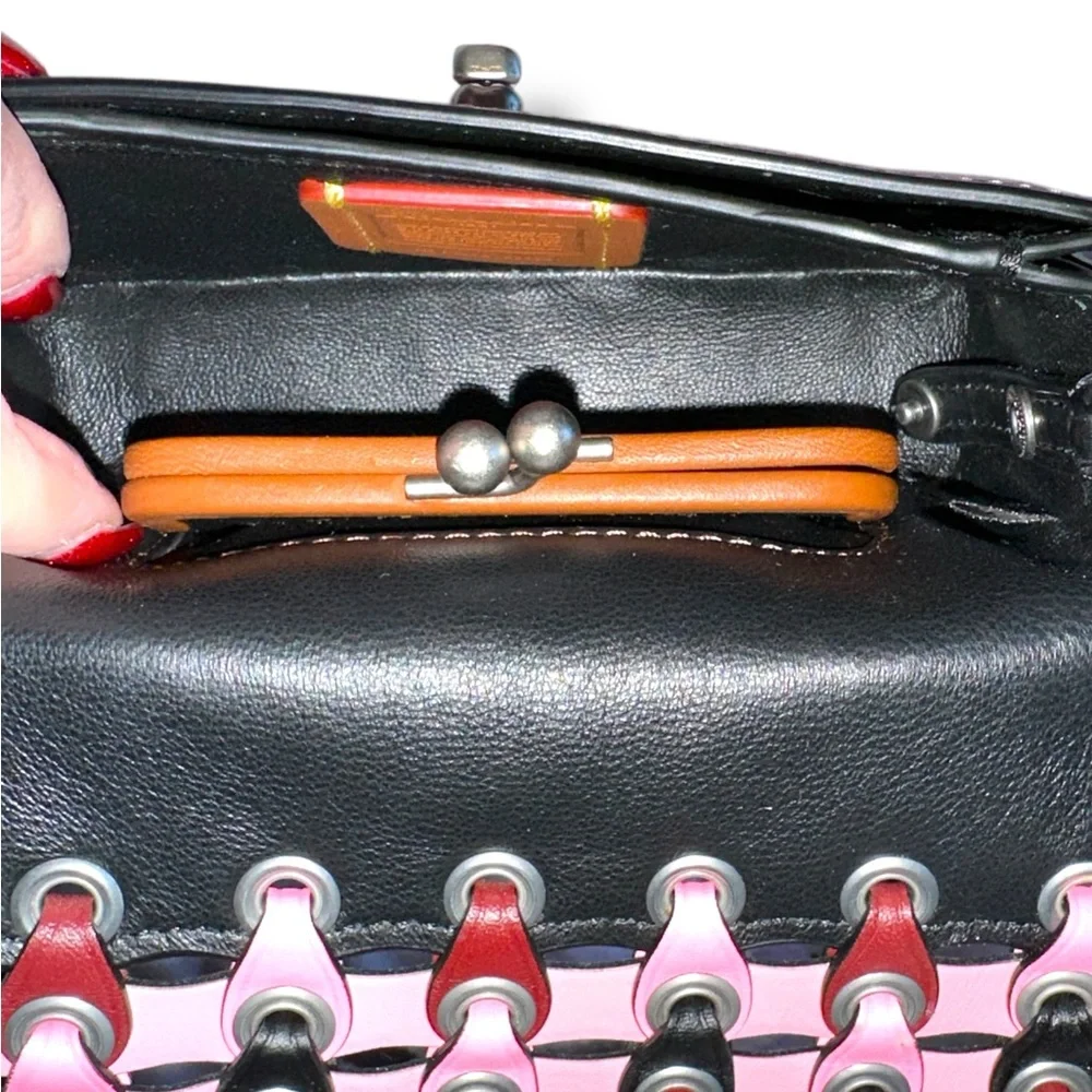 Coach Pink Woven-Link Crossbody with Multicolor Chain Accents